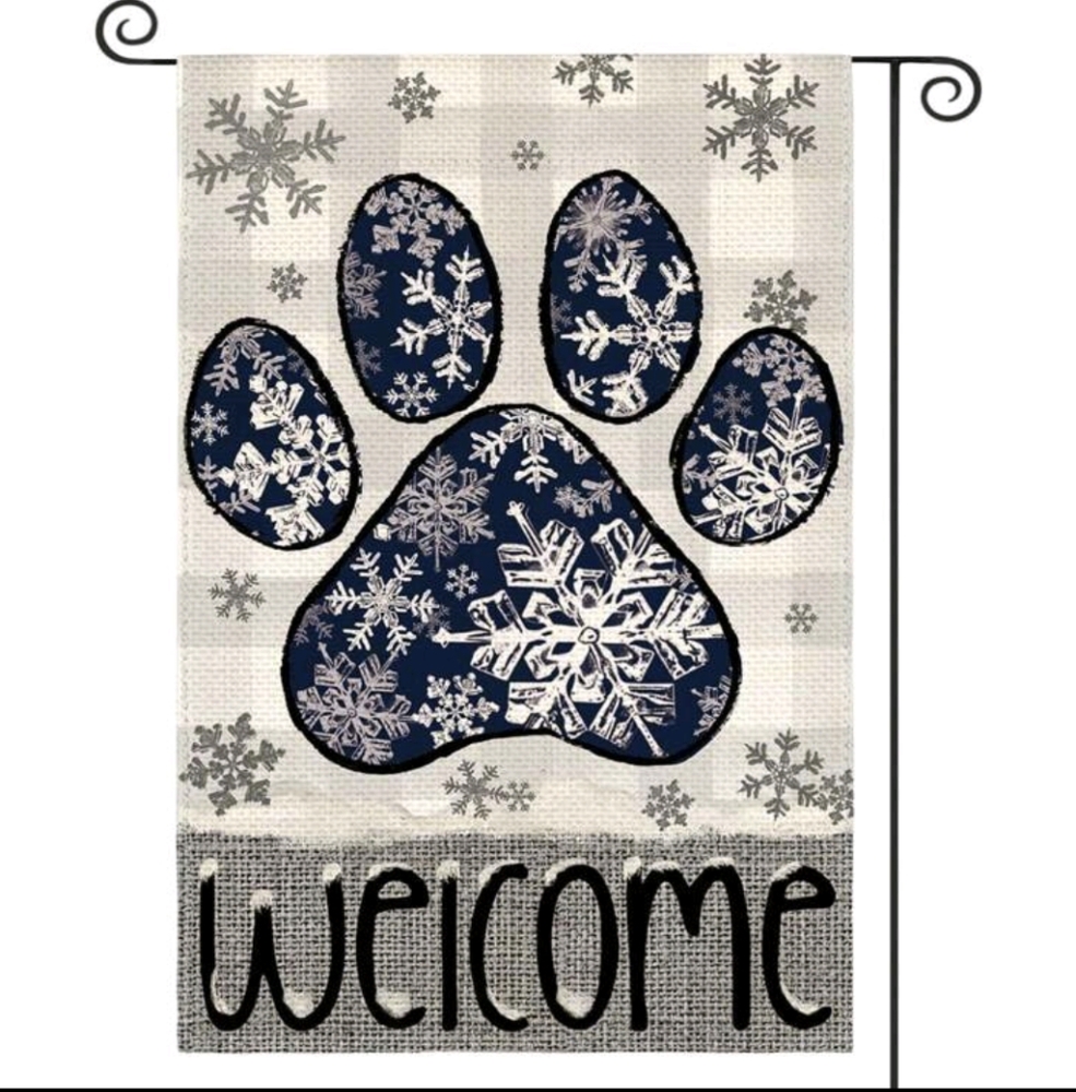 Choose Any 2 For $12 - Blue Snowflake Paw Print Welcome Flag
